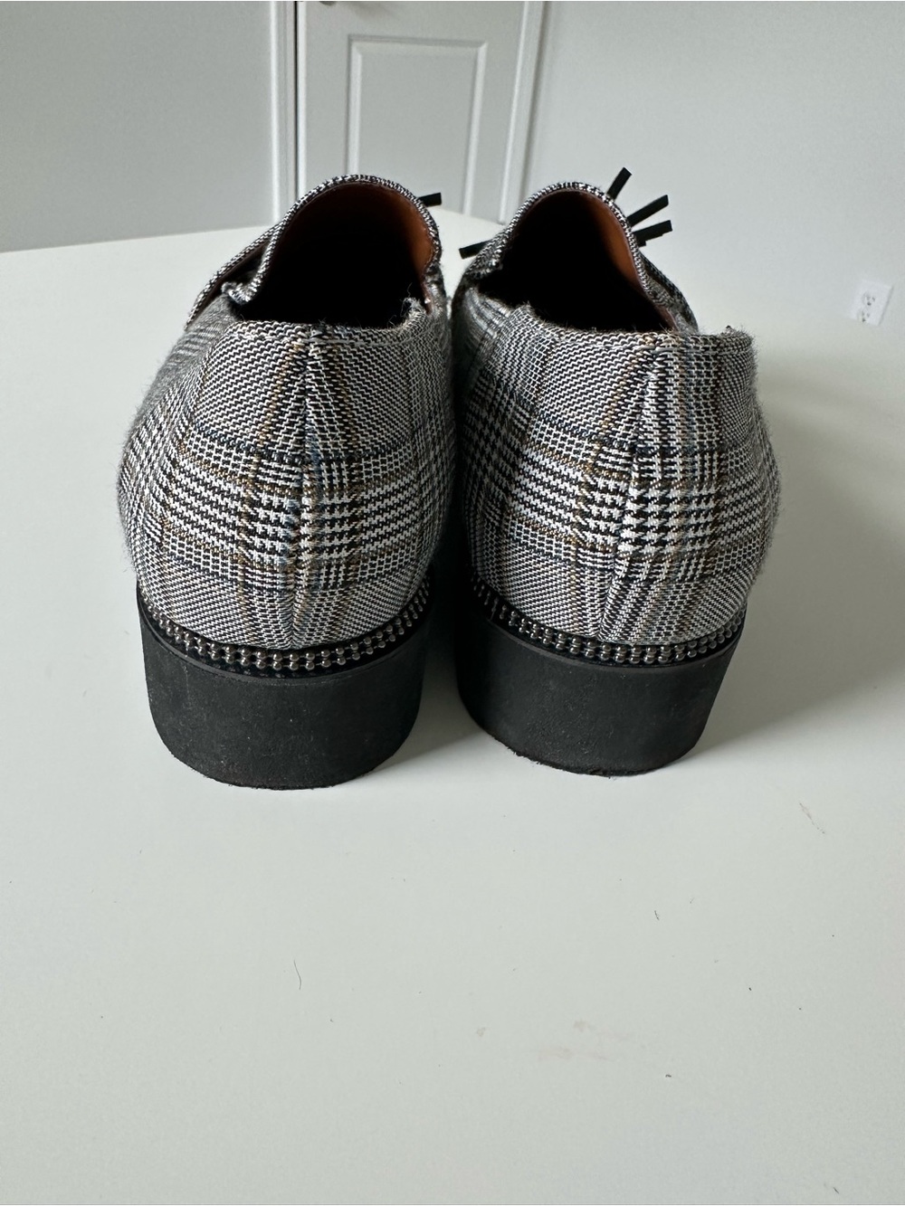 Franco Sarto Black and White Plaid Tassel Loafers Size 6.5 - Picture 4 of 14